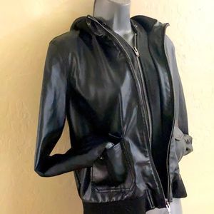 Double Zipper Black Thread & Supply Jacket Hoodie Faux Leather